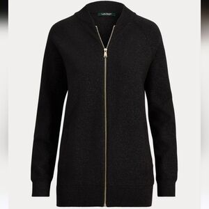 Lauren Ralph Lauren Metallic Bomber Jacket Women's XL In Polo Black Shimmer EUC